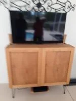 DIY cabinet with faux back hiding the TV lift mechanism 5