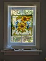 Powder room privacy stained glass panel. 5